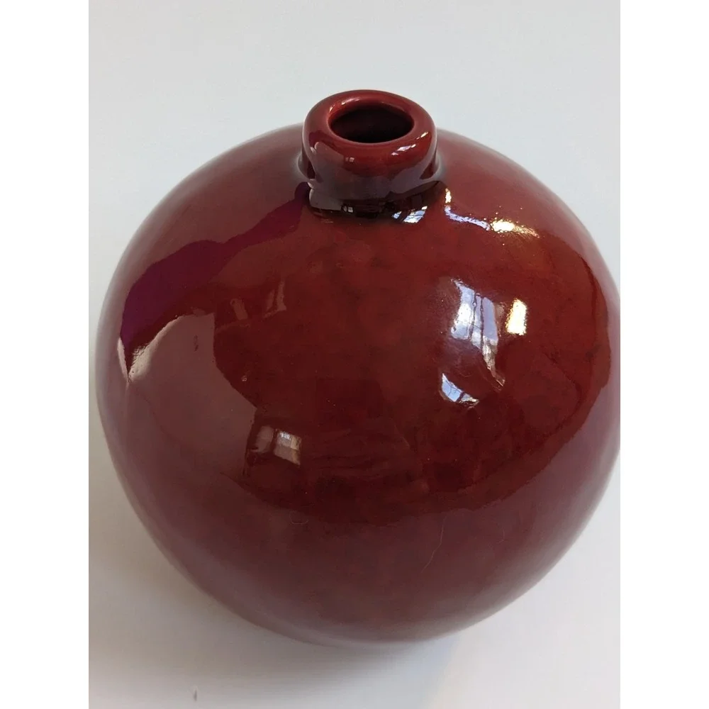 Crate & Barrel Red‎ Glazed Round Vase 5